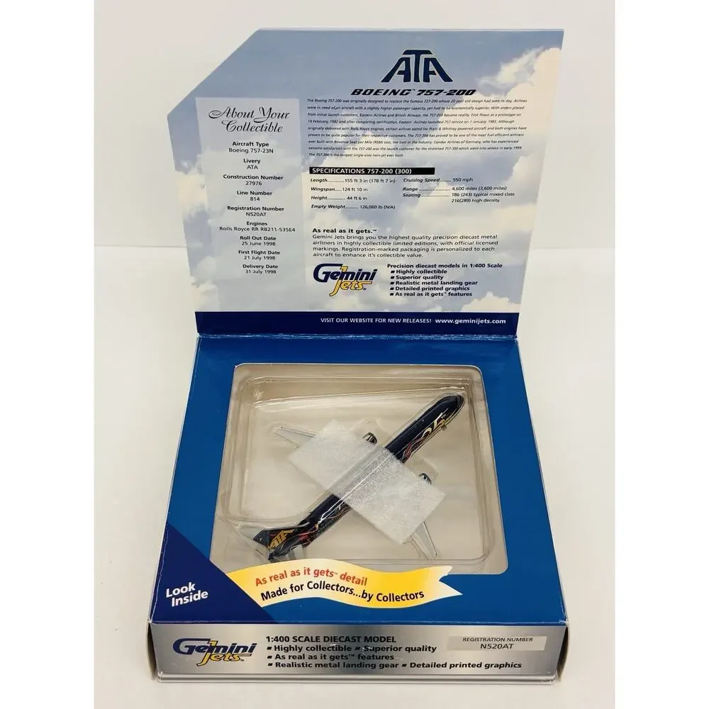 Gemini Jets 1:400 ATA 25th Anniversary Boeing 757-200 Diecast GJATA086 New